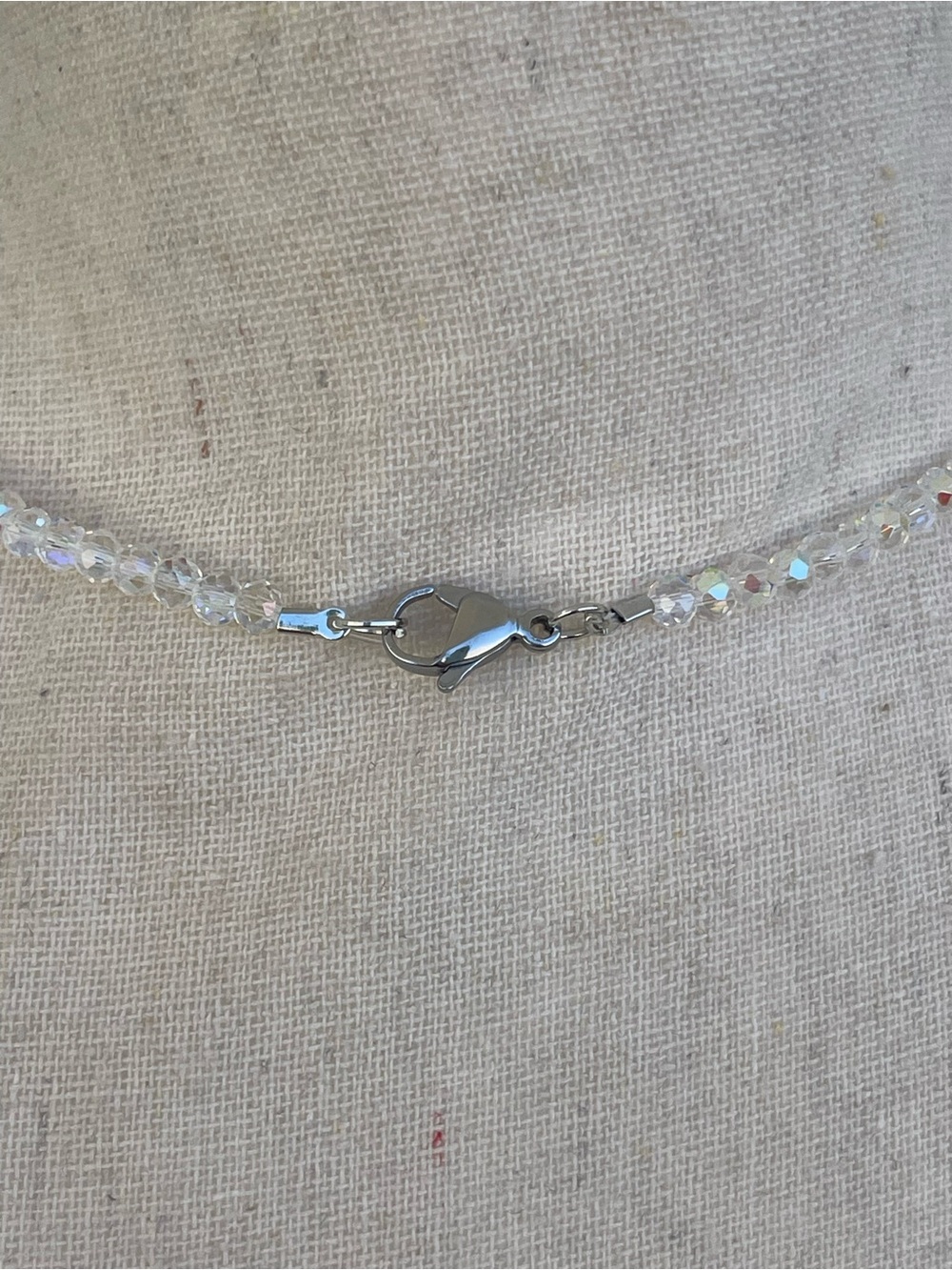 Blue Anhydrite Stainless Steel Sliver Wire Wrap Necklace White AB Glass Beads - Picture 5 of 5